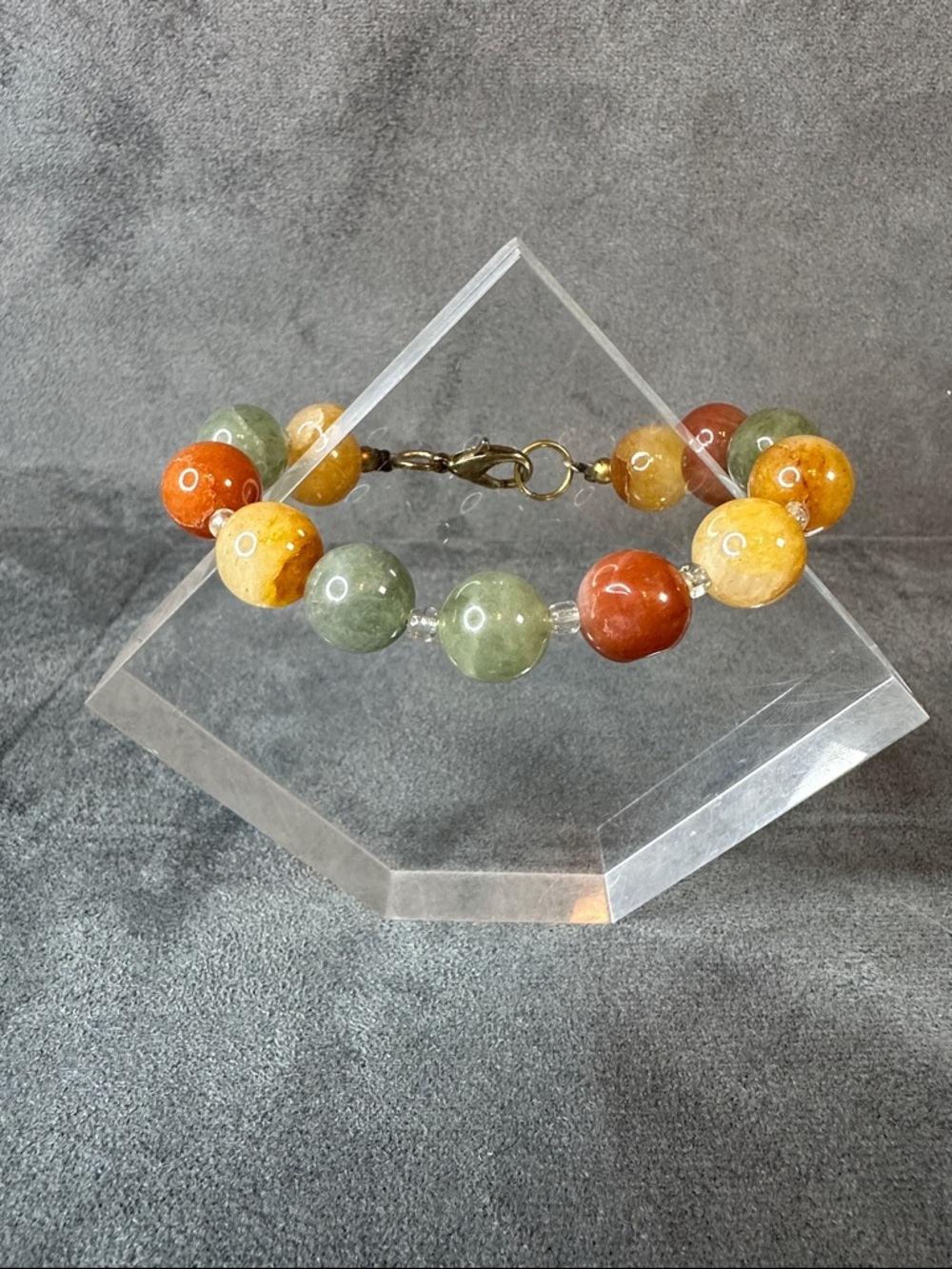 Multicolor Jade Bead Bracelet - Green, Yellow & Orange